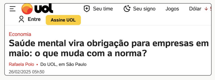 UOL: Saúde mental vira obrigação para empresas em maio: o que muda com a norma?